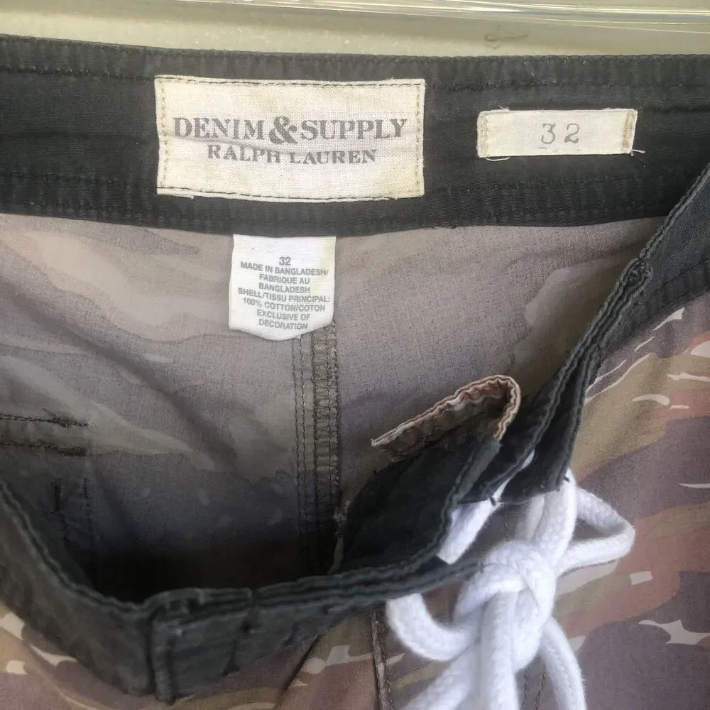 Denim & Supply Ralph Lauren Board Shorts 32 Tiger Stripe Camo Drawstrings Beach